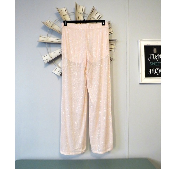 NWT Wide Leg Blush Pink Holiday Sequin Pants - Wild Fable Size Large - Picture 4 of 10